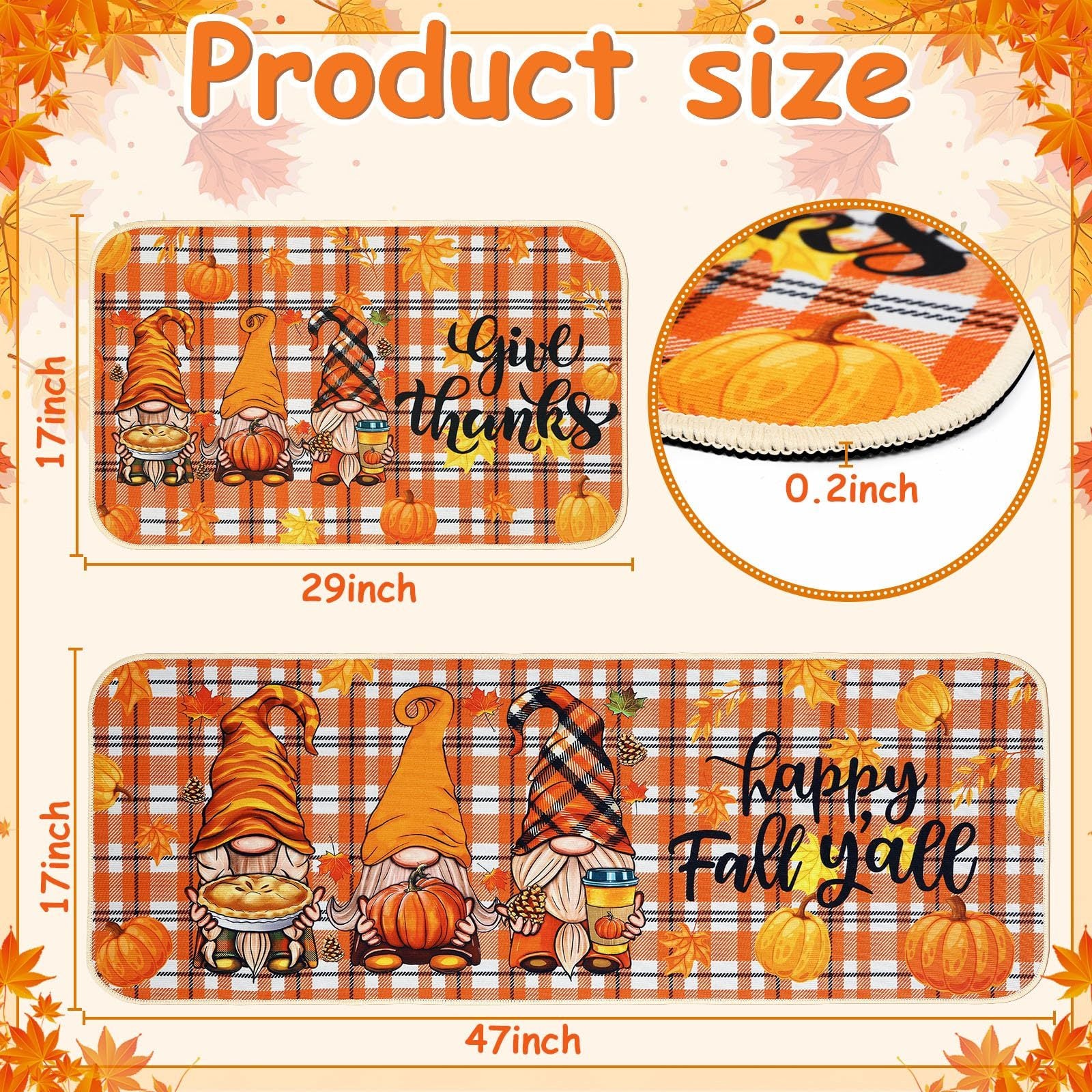 Fall Kitchen Mat Set Of 2, Autumn Kitchen Rugs Maple Leaves Kitchen Mats Decor Thanksgiving Decorative-Ban On Selling On Amazon